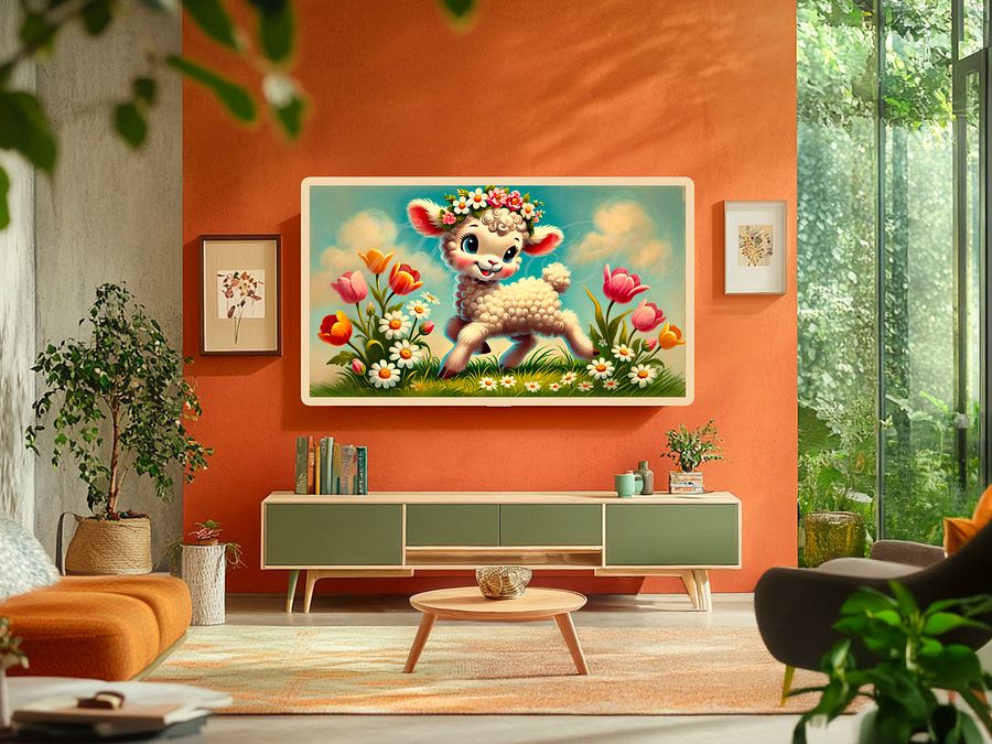 Spring Frame TV Art, Lamb and Flowers Painting, Country, Cute Easter Decor, Digital Download product image (7)