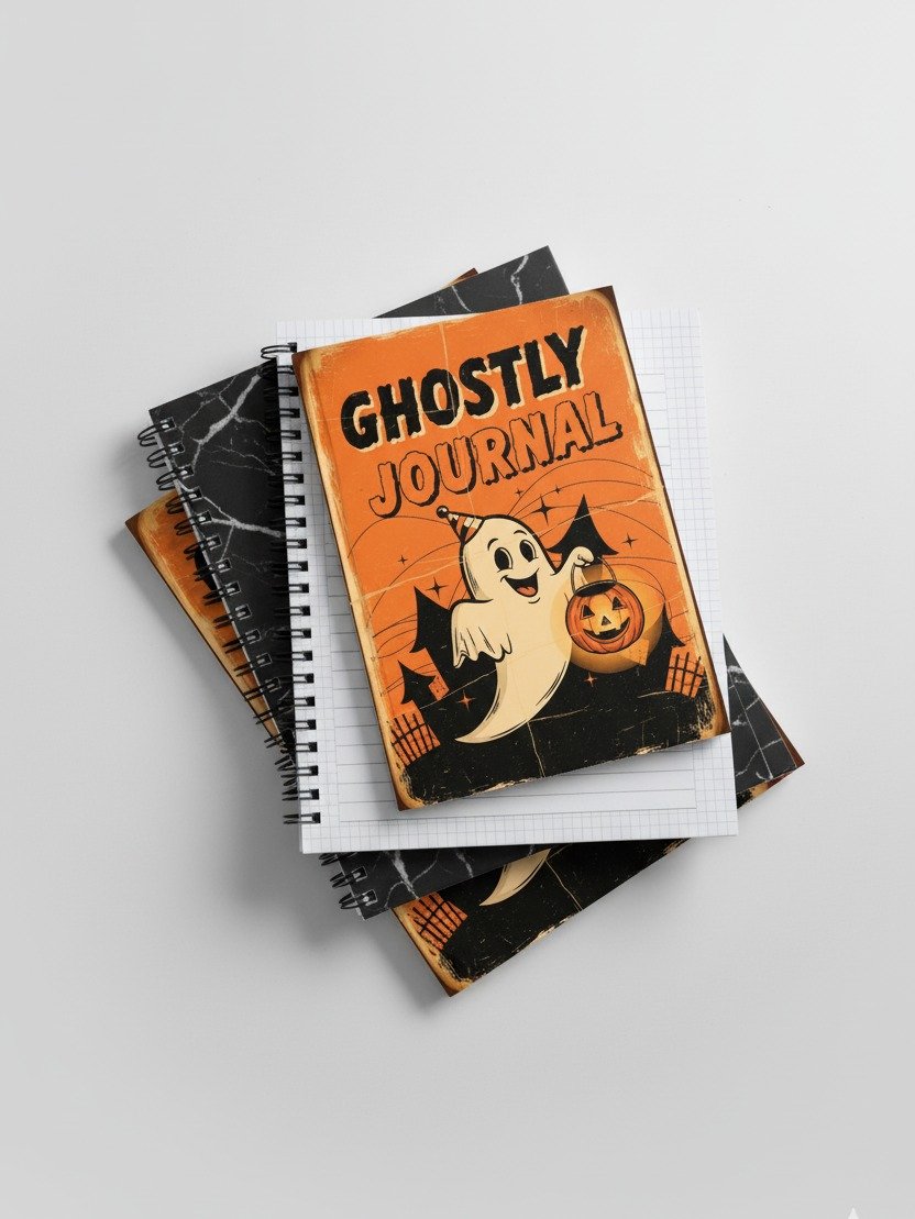 Ghostly Journal | Halloween Journal Cover | Spooky Planner | Printable Notebook Cover | Retro Halloween Printable Art | DIY Journal | product image (5)