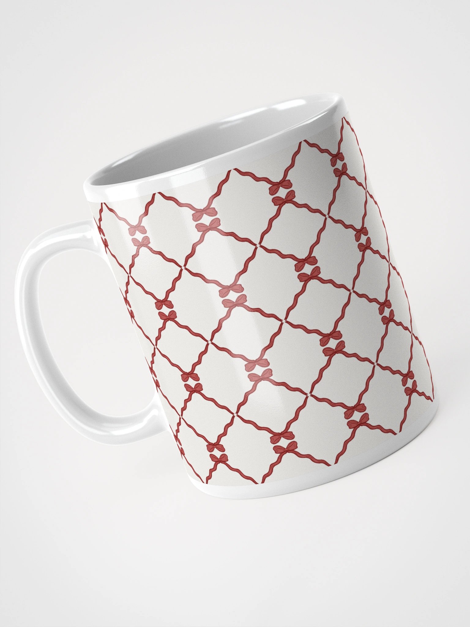 Bows and Ribbon Pattern Mug in White and Red product image (5)