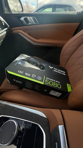 Driving home with my new baby! No car seat needed, but she still gets the VIP seat treatment. ❤️😂 #RTX5080 #GPUParenting