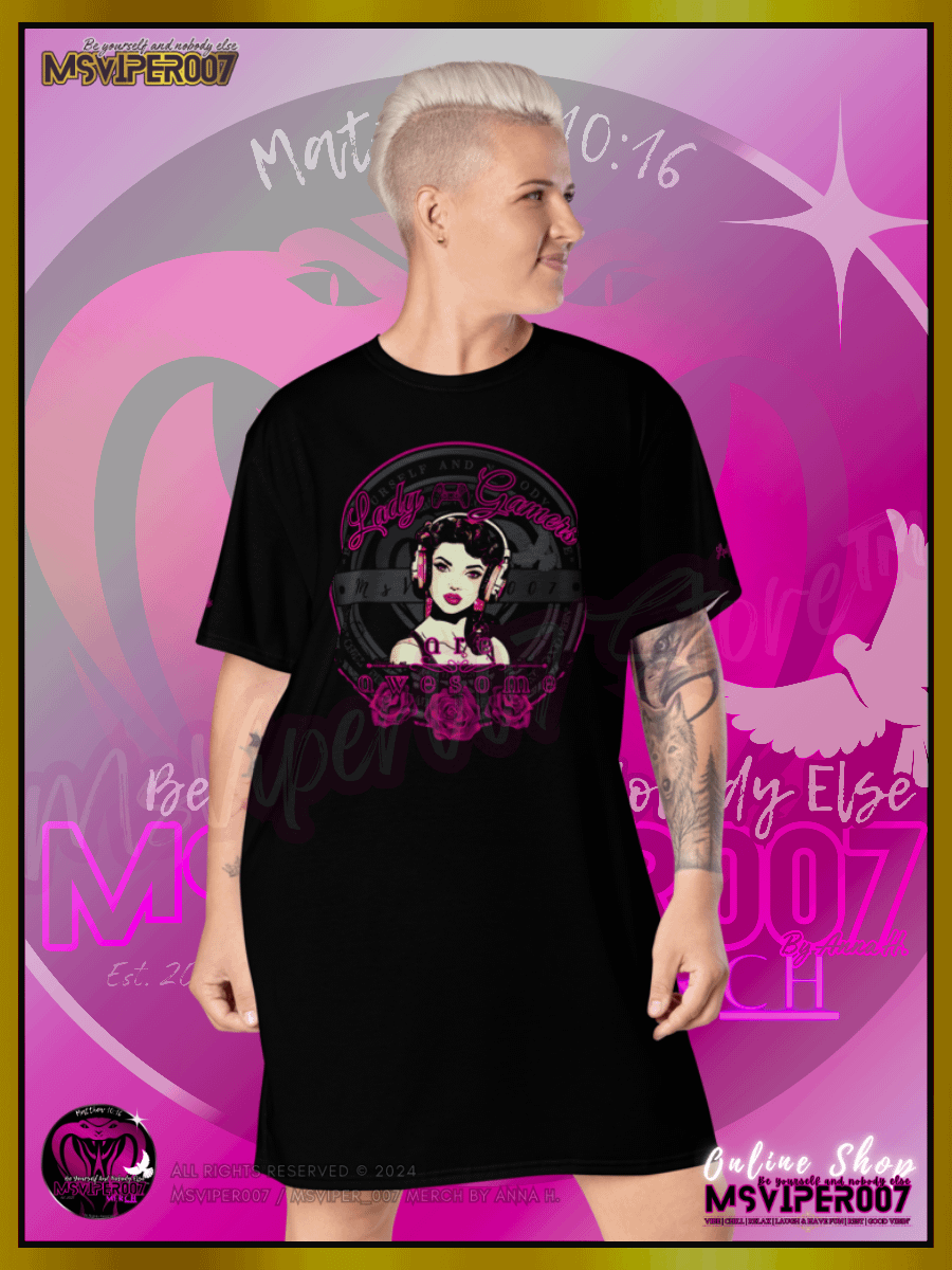 T-Shirt Dress - MsViper007's "Lady Gamers Are Awesome™ | [V3] (blk/solid)" T-Shirt Dress product image (7)