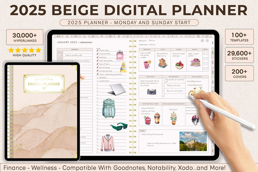 All-in-One 2025 Business Planner | Goodnotes Digital Planner | iPad Daily Journal for Weekly, Monthly, & Yearly Planning | Digital Calendar product image (1)