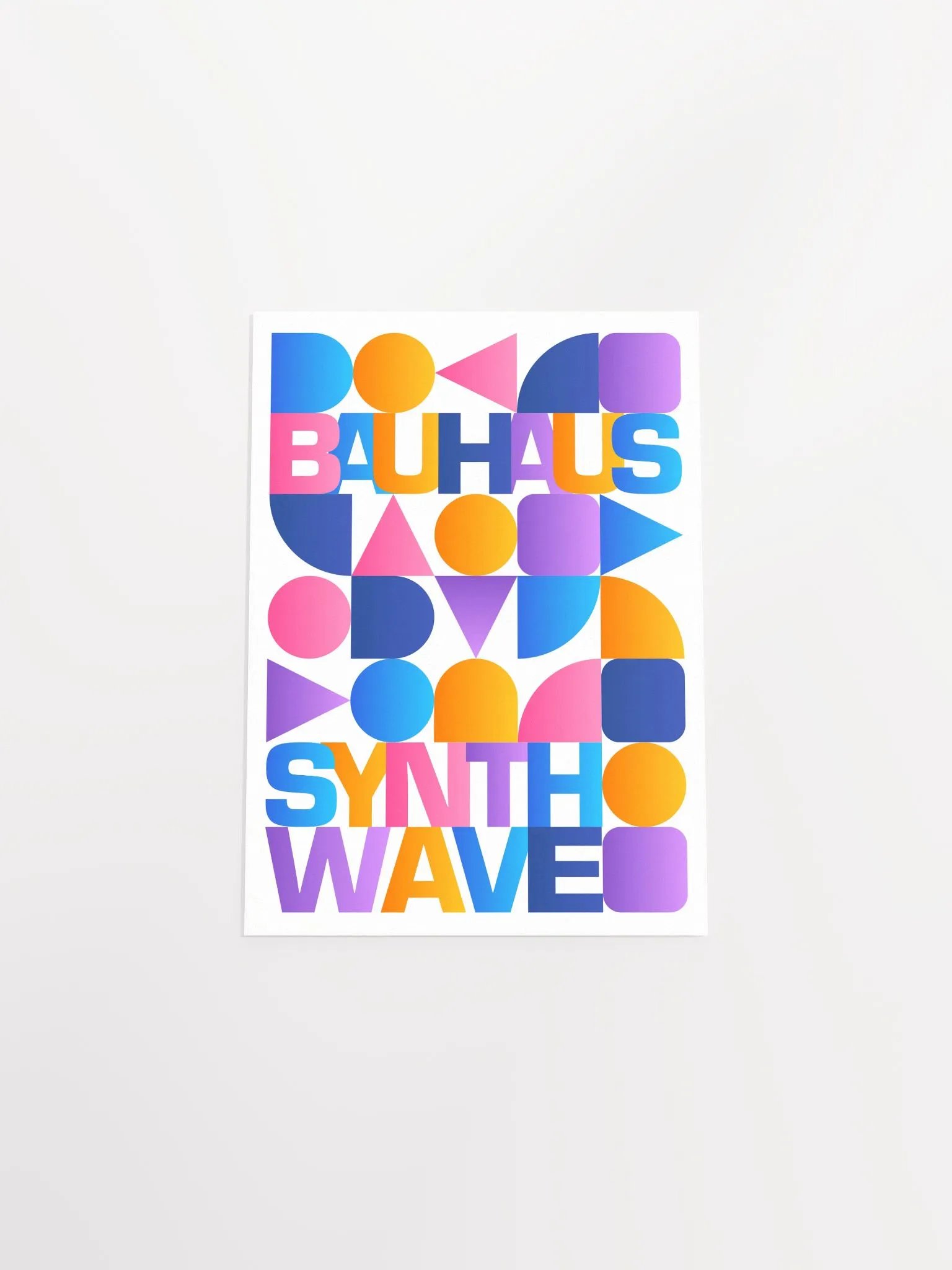 Synthwave Bauhaus Rainbow poster #1 (pink-blue-yellow) — abstract poster product image (9)