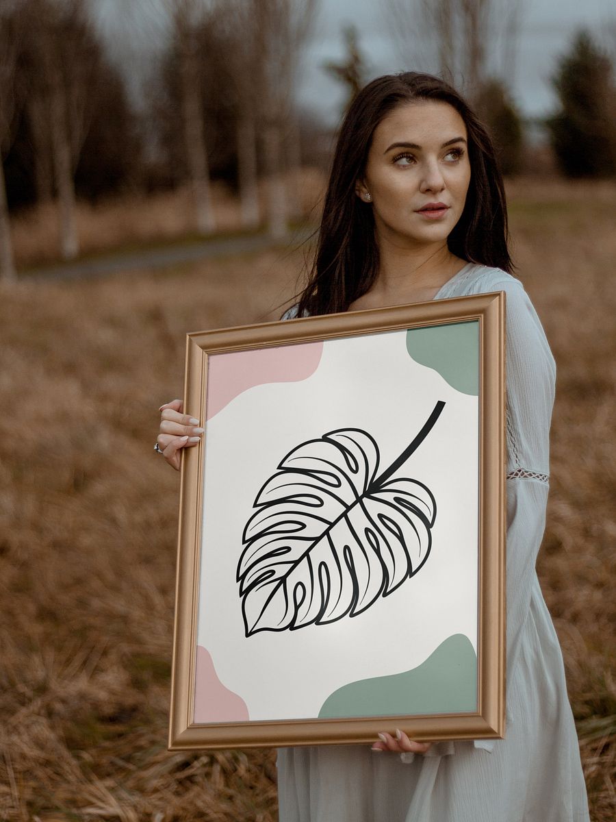 Chic Monstera Leaf Printable Poster with Geometric Design – Elevate Your Space with Botanical Art product image (4)