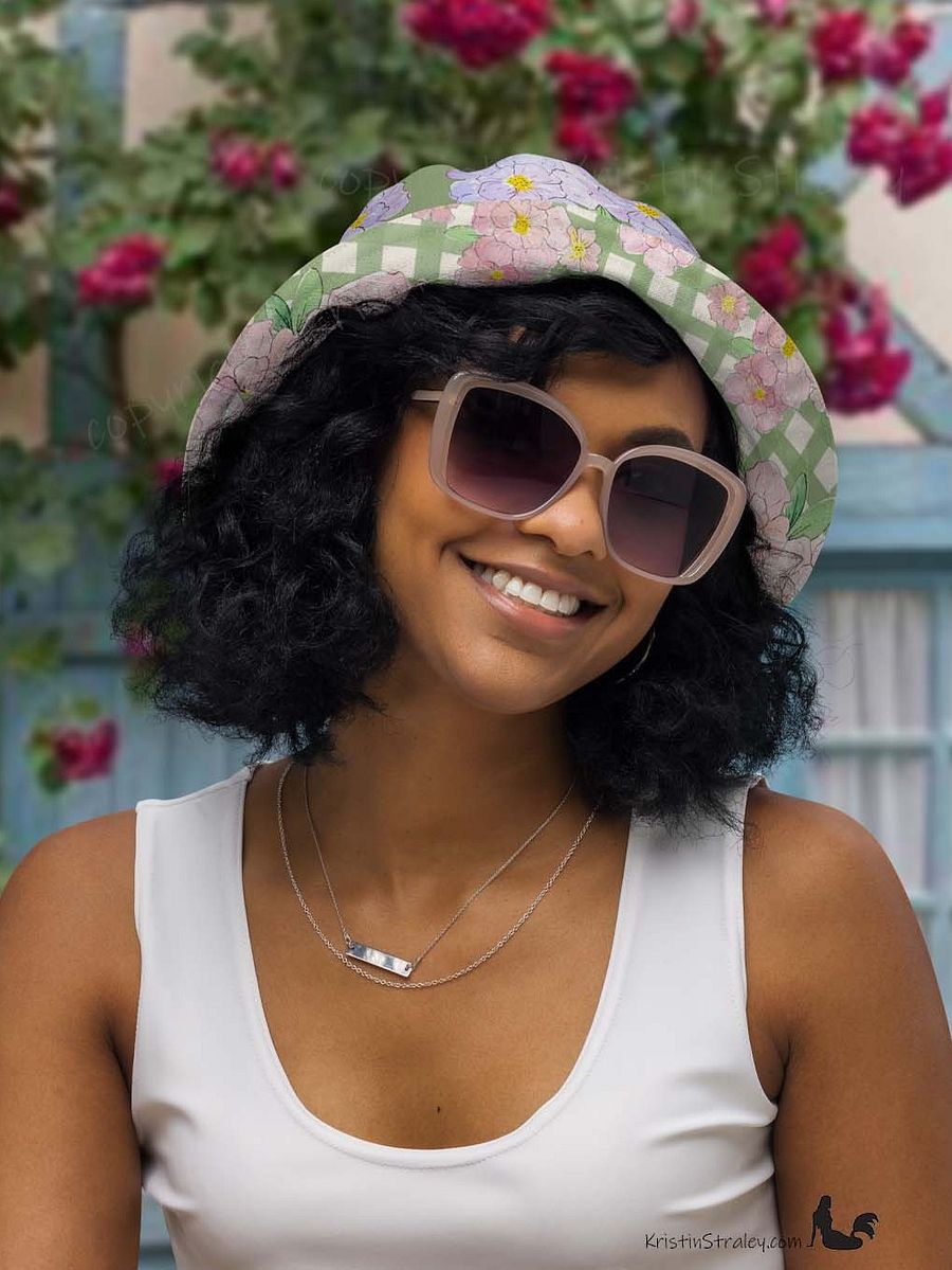 Pink Flowers on Gingham and Green Reversible Bucket Hat product image (4)
