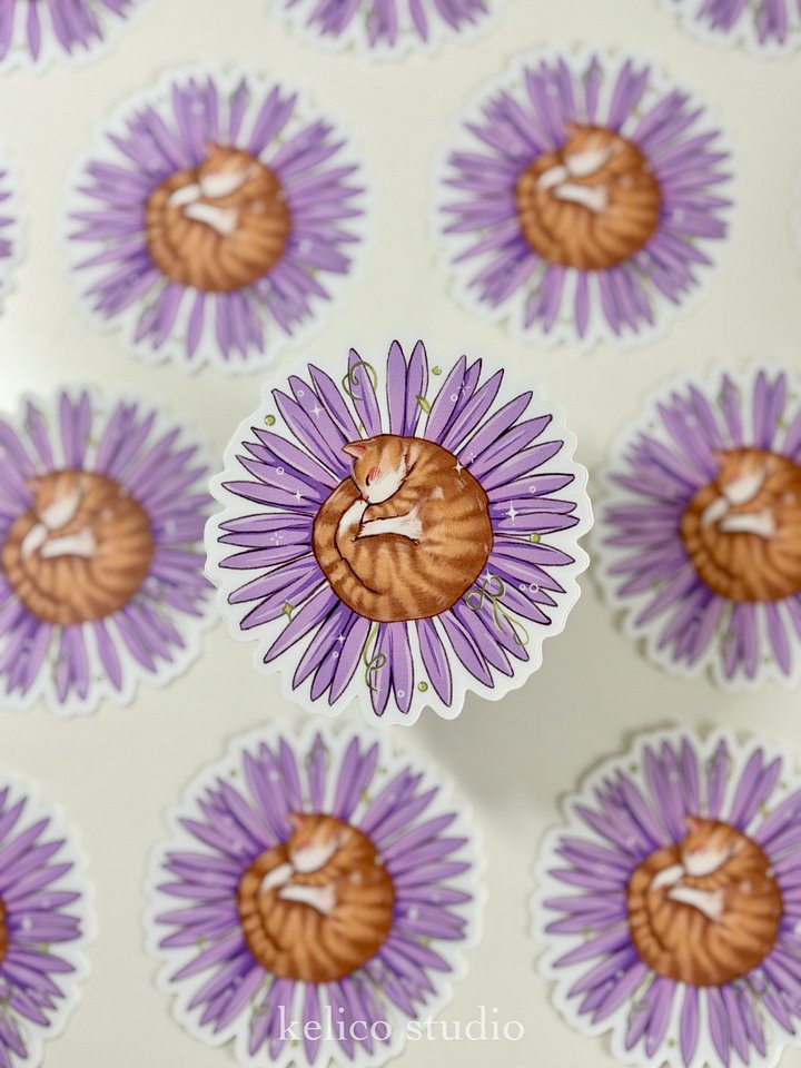 sleeping daisy cat (secondary series) • die-cut sticker product image (1)