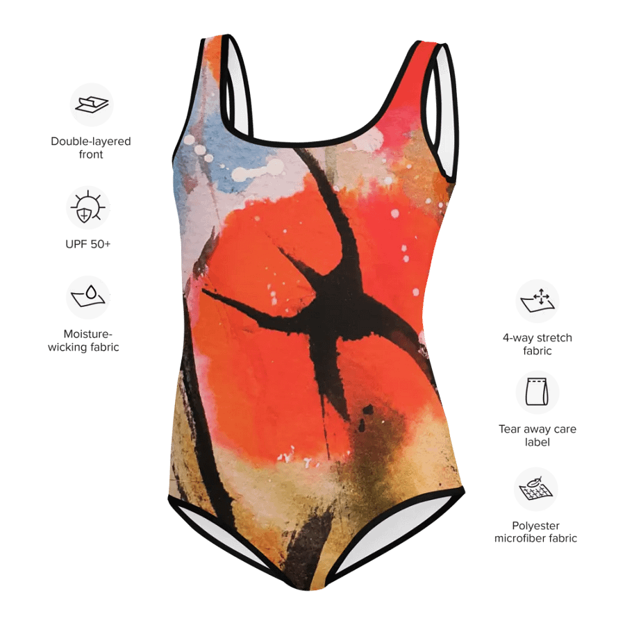 orginal painting printed on swimsuit, watercolour poppies, abstract product image (6)