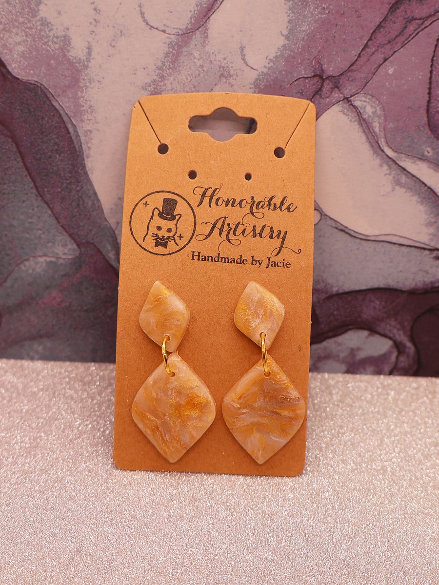 Hanging White Gold Earrings - Polymer Clay product image (3)