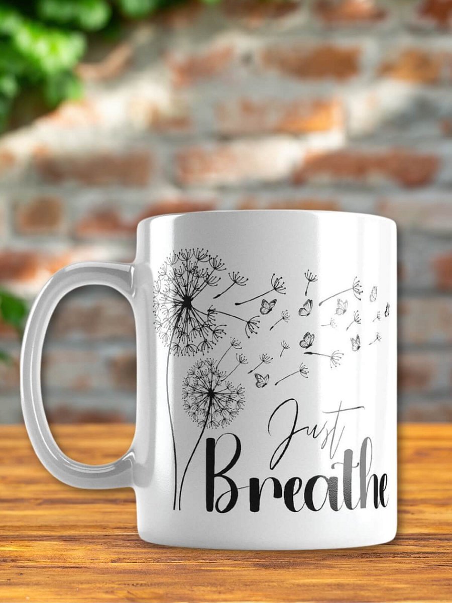 Just Breathe Black Dandelion Ceramic Mug product image (3)