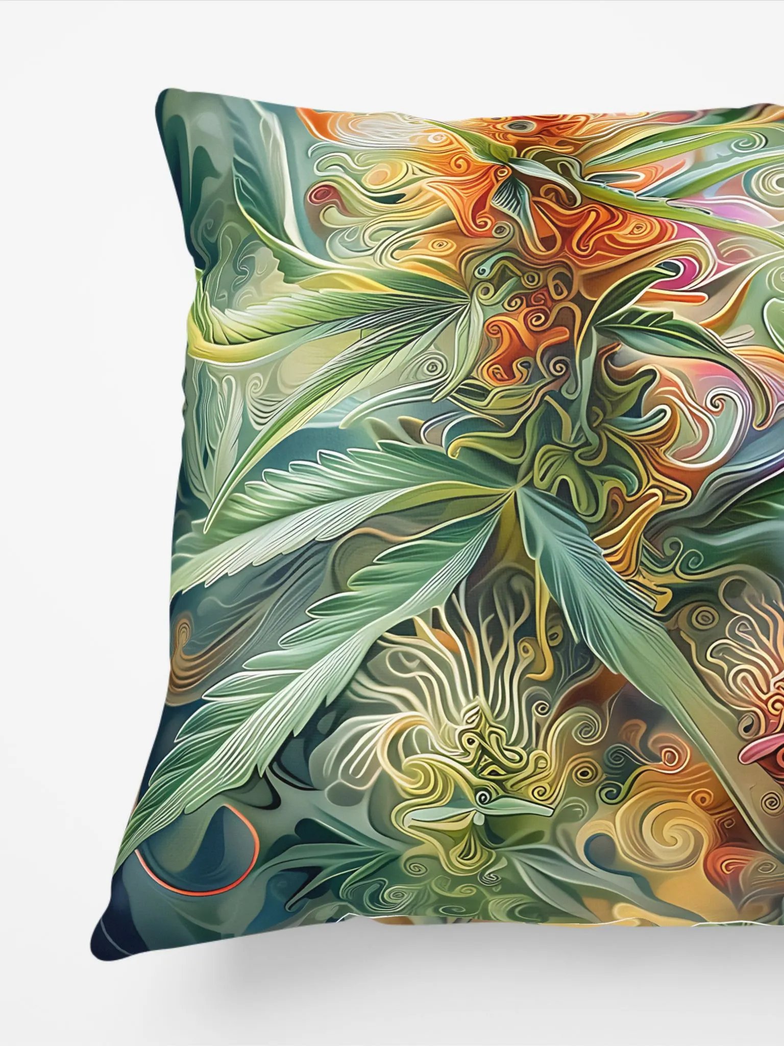 Psychedelic Bloom Cannabis Leaf Pillow – Abstract Trichome Art Vibe for Your Chill Zone product image (4)