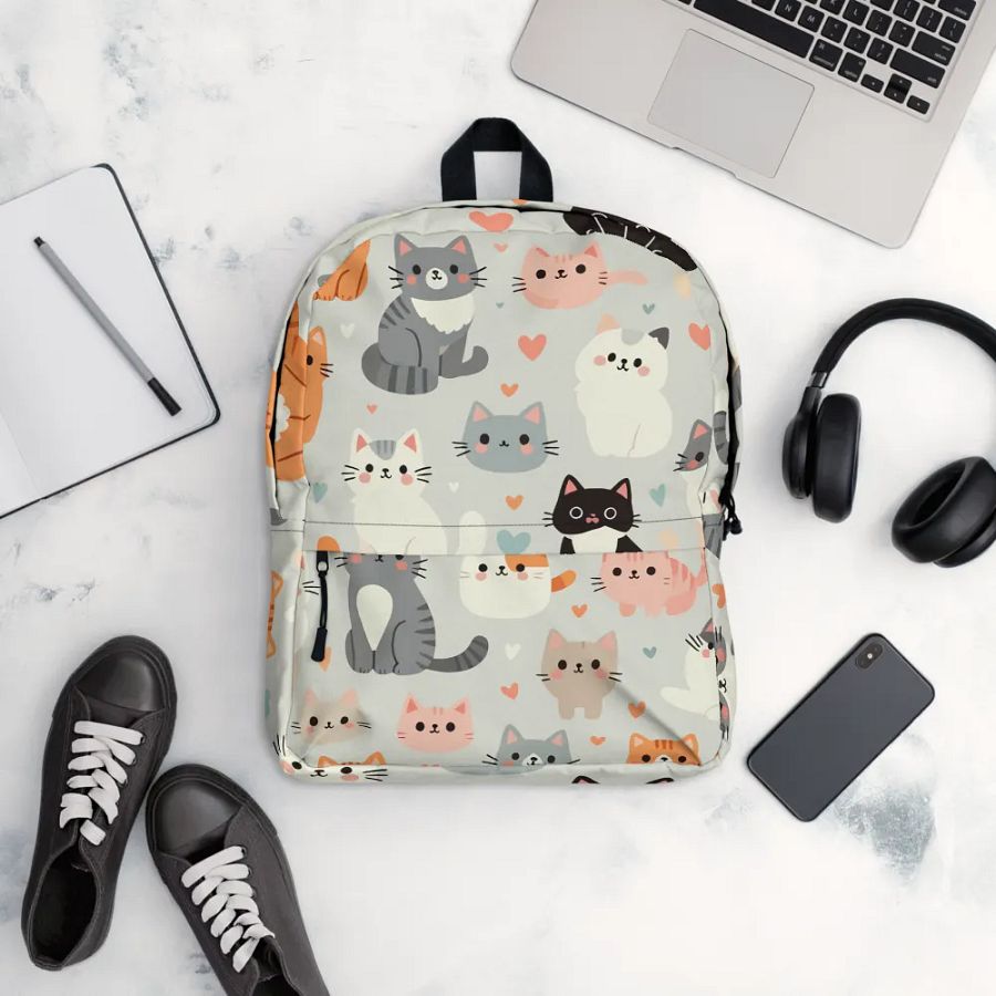 Pastel Cat Pattern Backpack product image (12)