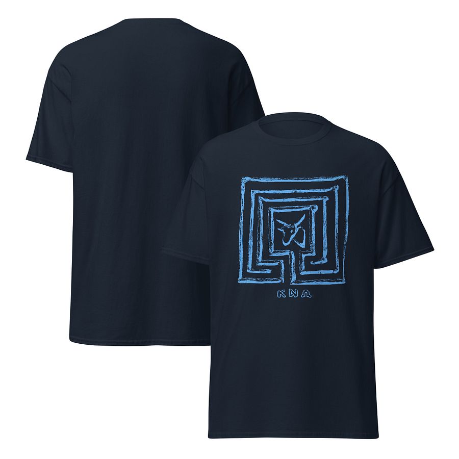 Minotaur in Knossos Labyrinth Cretan Art from 3th Century BC, Navy and White T-Shirt product image (2)
