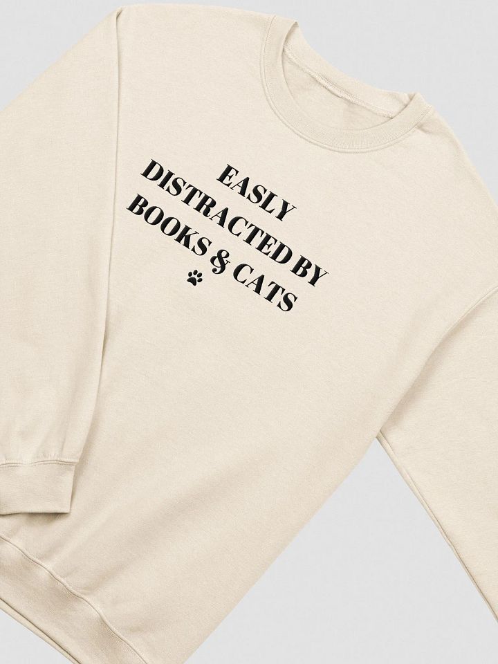 Easily Distracted by Books & Cats' Fun Embroidered Design Sweatshirt product image (1)