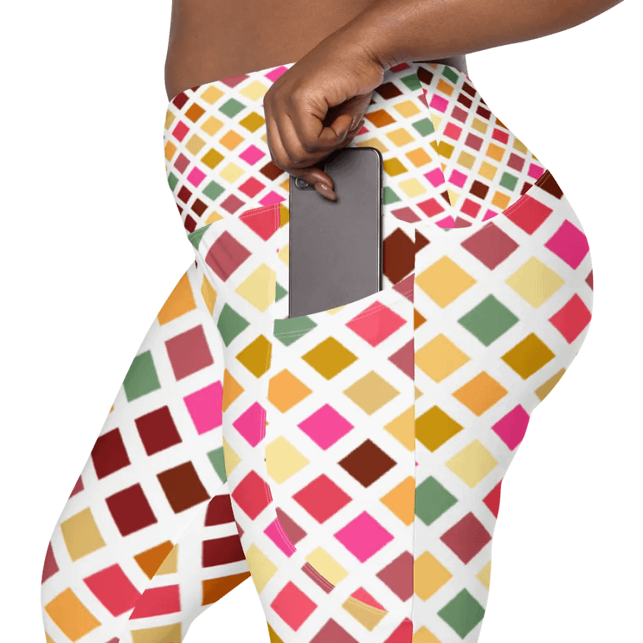 Colorful Square Pattern Design Leggings with Pocket - v9 product image (12)
