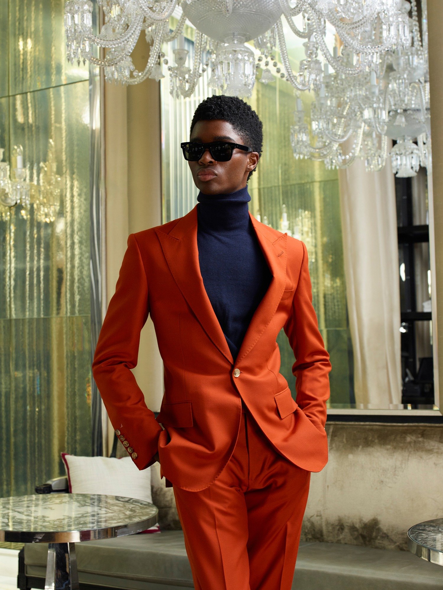 MEN'S ORANGE SINGLE BREASTED SILK WOOL SUIT product image (1)