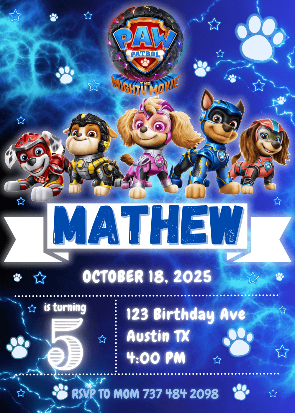 Editable Text Paw Patrol The Mighty Movie Birthday Invitation - Canva - Super Paw patrol product image (2)