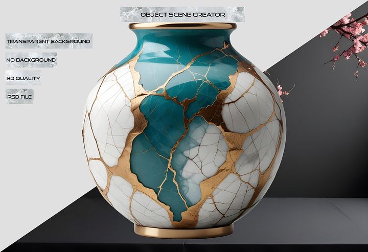 Kintsugi Serenity – Teal Harmony Vase PNG product image (2)