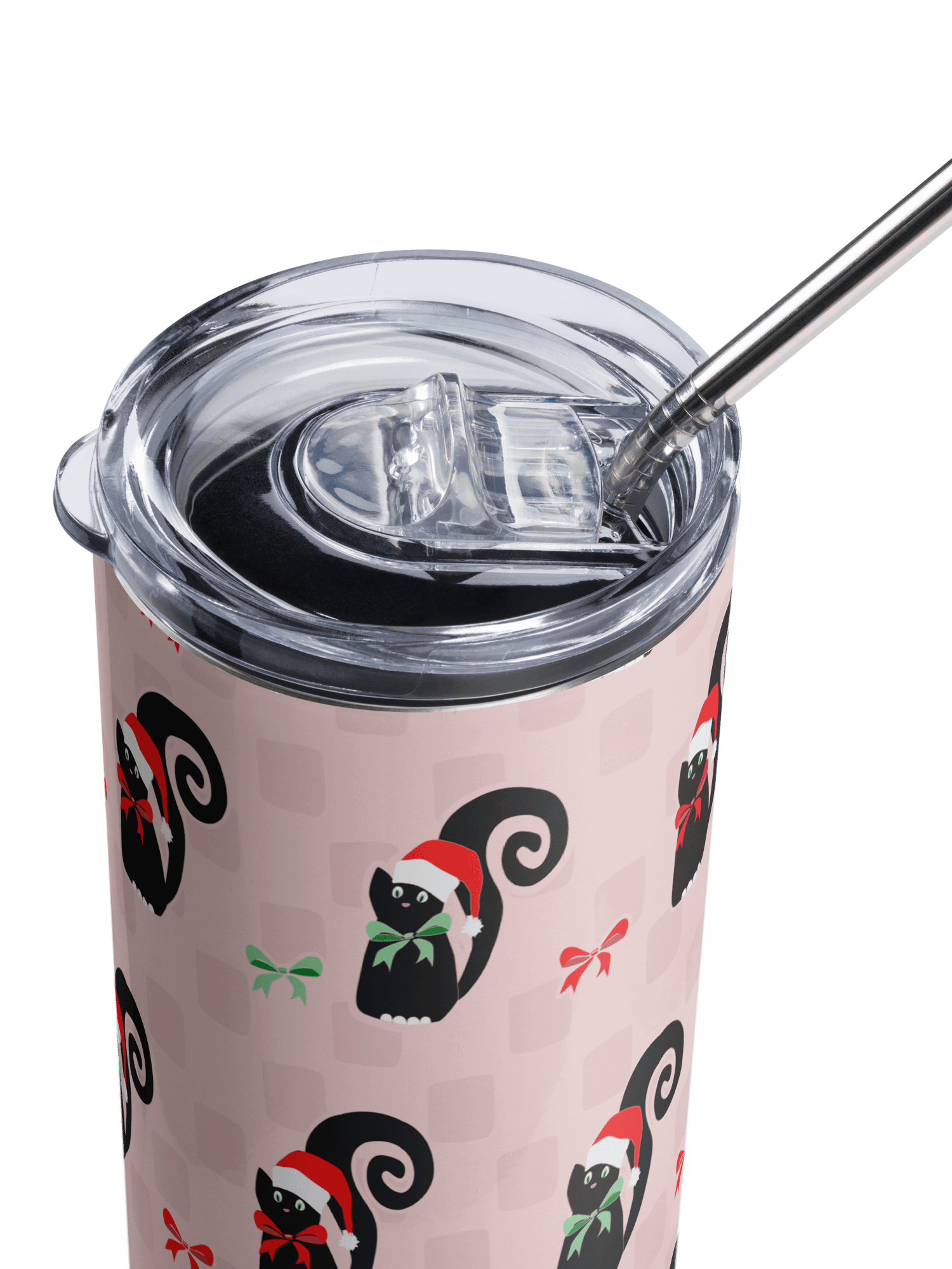 Christmas Kitties in a Row 20 oz Stainless Steel Tumbler with Straw - Pink product image (5)