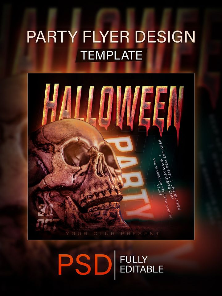 Spooky Night Halloween Party Flyer Template PSD product image (1)
