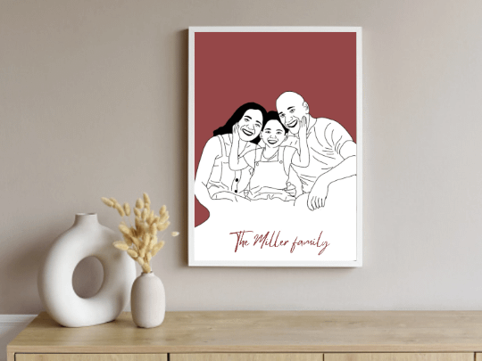 Black and White Custom Portrait from Photo, One Line Drawing, Family Illustration, Custom Minimalist Drawing, Valentine Gift, custom drawing product image (5)