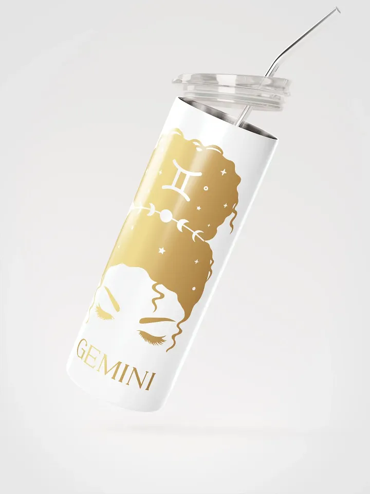 White Gemini Zodiac Stainless Steel Tumbler - Gold Messy Bun Girl Edition product image (2)