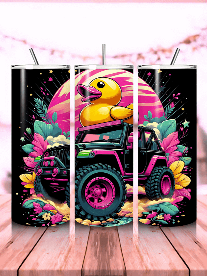 Happy Yellow Duck Tumbler Wrap PNG – 20oz Skinny Sublimation Design – Seamless Cute Duck Pattern – 300 DPI Instant Download product image (1)