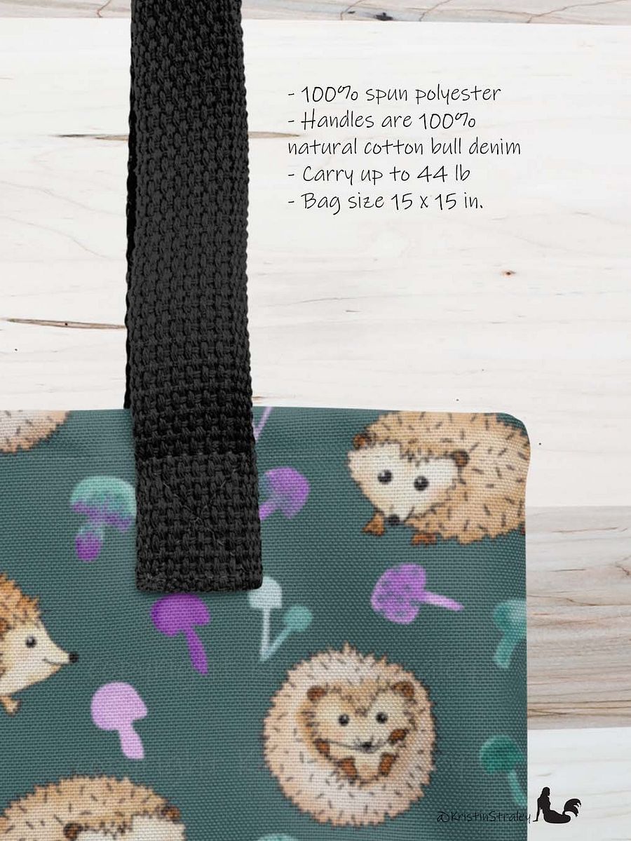 Hedgehogs and Mushrooms on Dark Teal Tote Bag product image (3)