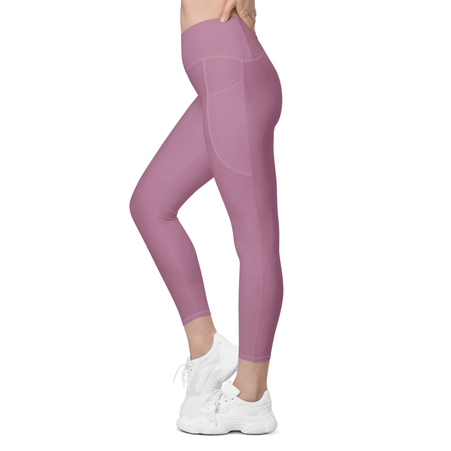 Plain Medium Dark Lilac Purple Soft Summer Women's High Waisted Premium Crossover Leggings with Pockets by Treasure Pie product image (5)