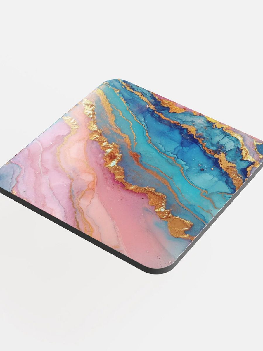 Blue Pink and Gold Alcohol Ink Glossy Cork Coaster by Treasure Pie product image (4)