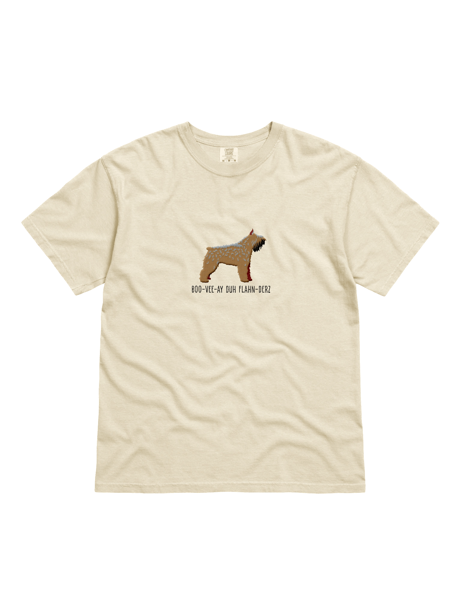 Boo-Vee-Ay Duh Flahn-Derz T-Shirt(Embroidered) of a Bouvier des Flandres(Brown, Cropped Ears) product image (41)