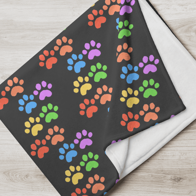 All Around Paw Prints Rainbow Throw Blanket product image (1)