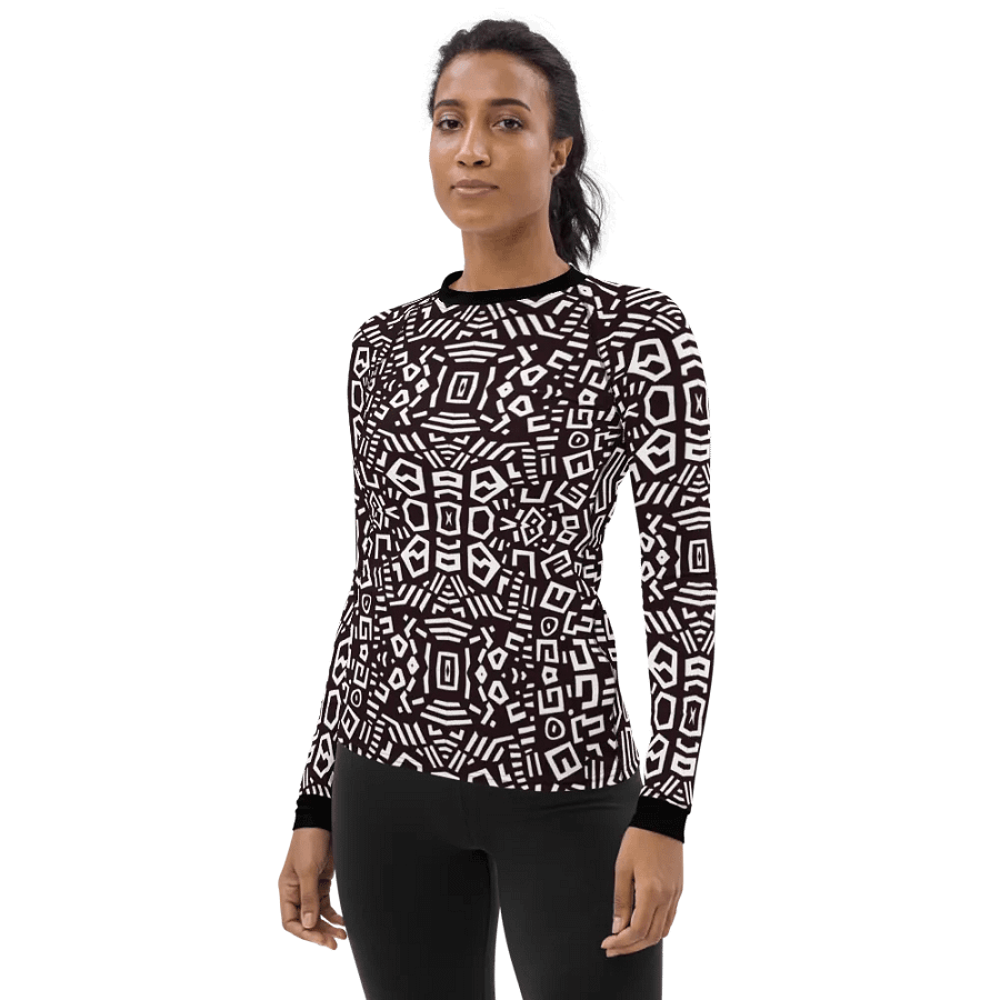 African Sun-Kissed Serenity: Geometric Doodle Long-Sleeve Rash Guard product image (7)