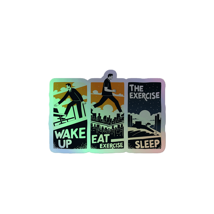 Clean-Line Daily Routine Art | Wake-Eat-Exercise-Sleep Print Holographic Sticker product image (2)