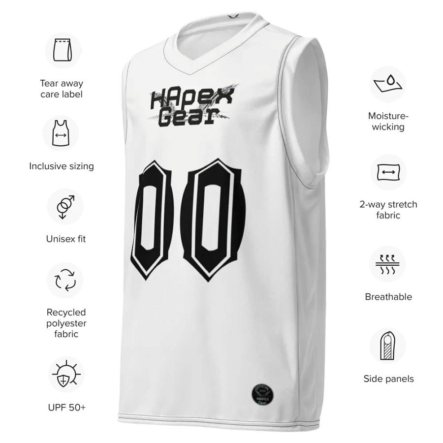 Dieter - White - Recycled Unisex Basketball Jersey - Black HApex Gear Black Logo product image (7)