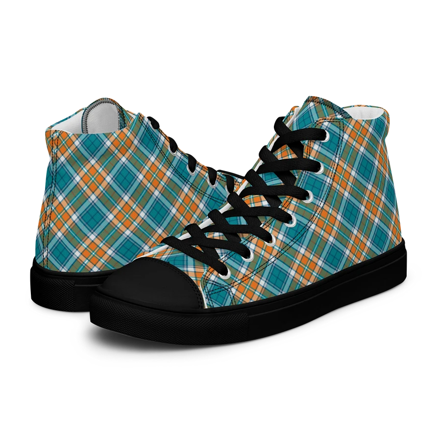 Turquoise and Orange Sporty Plaid Men's High Top Shoes product image (8)