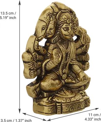 eCraftIndia Golden Metal Handcrafted Lord Panchmukhi Hanuman Statue Decorative Showpiece - 13.5 cm (Metal, Gold) product image (4)
