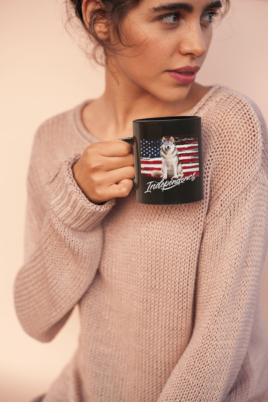Alaskan Malamute American Flag Independence Black Glossy Mug product image (1)