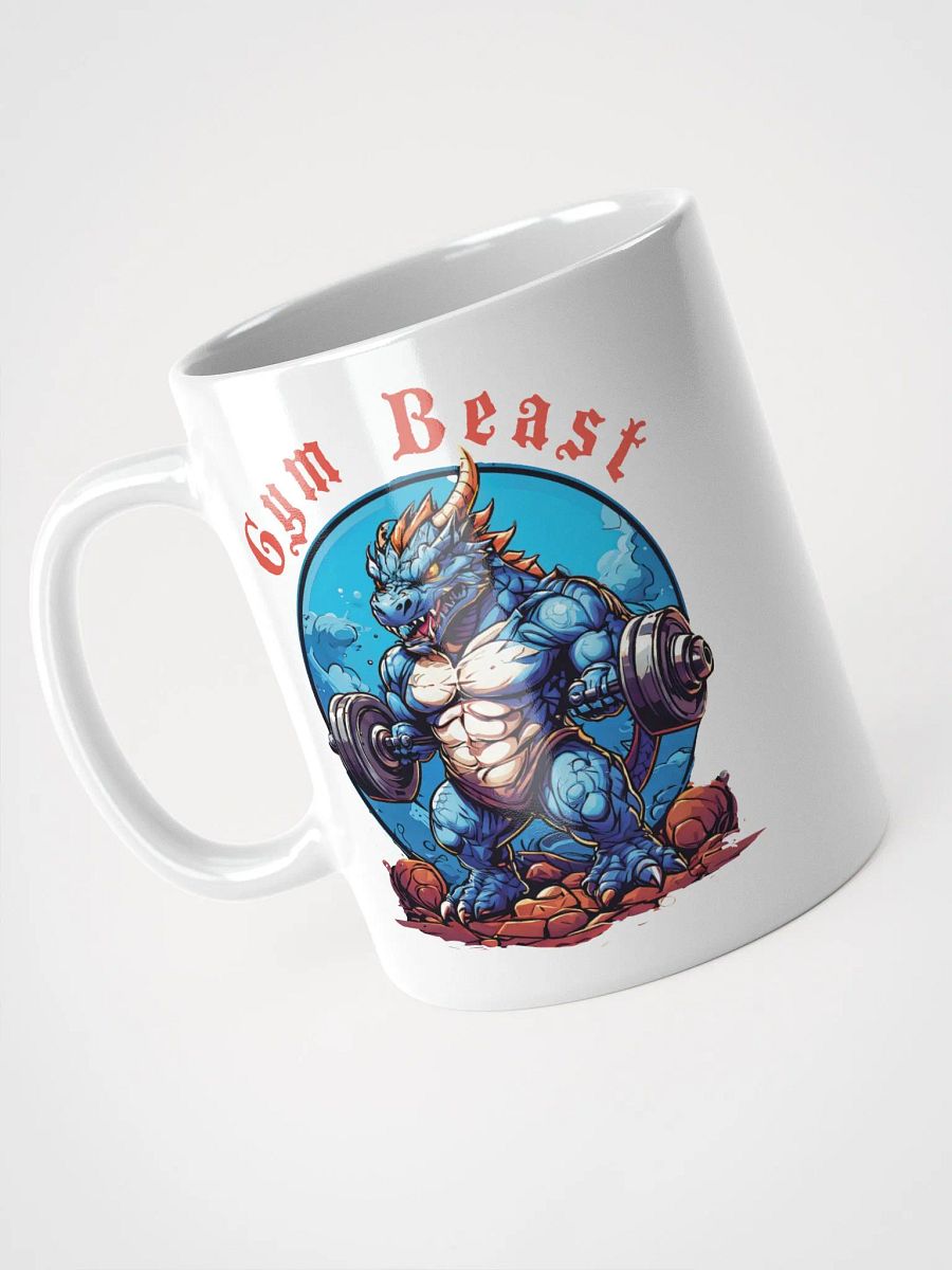Gym Beast - Unique Funny White Glossy Mug Printed on Both Sides | Cool Strong Muscular Dragon Lifting Weights | Best Gift for Gym Lovers product image (3)