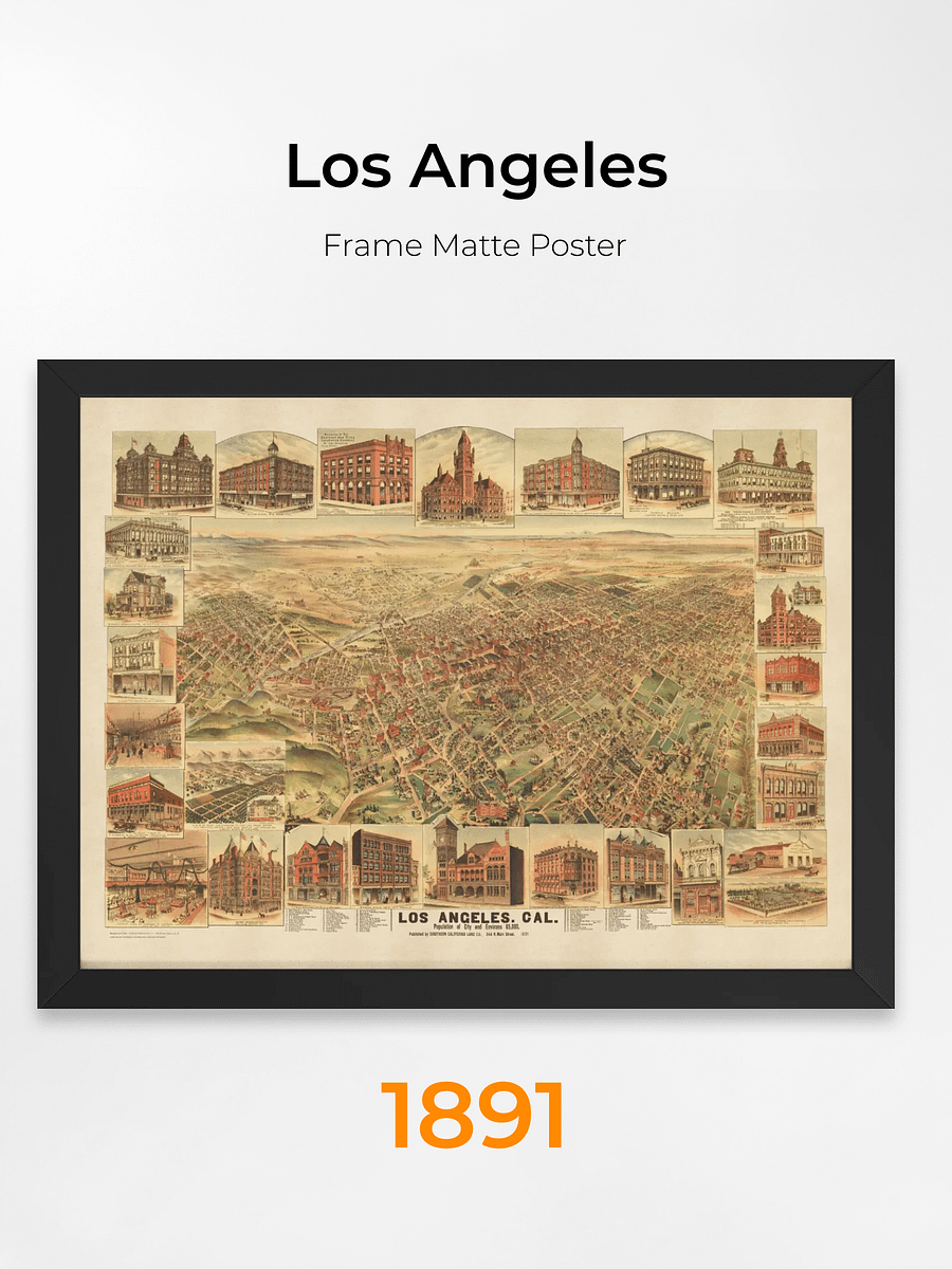 Los Angeles 1891 Framed Poster – Hand-Drawn Historic City Map Print product image (29)