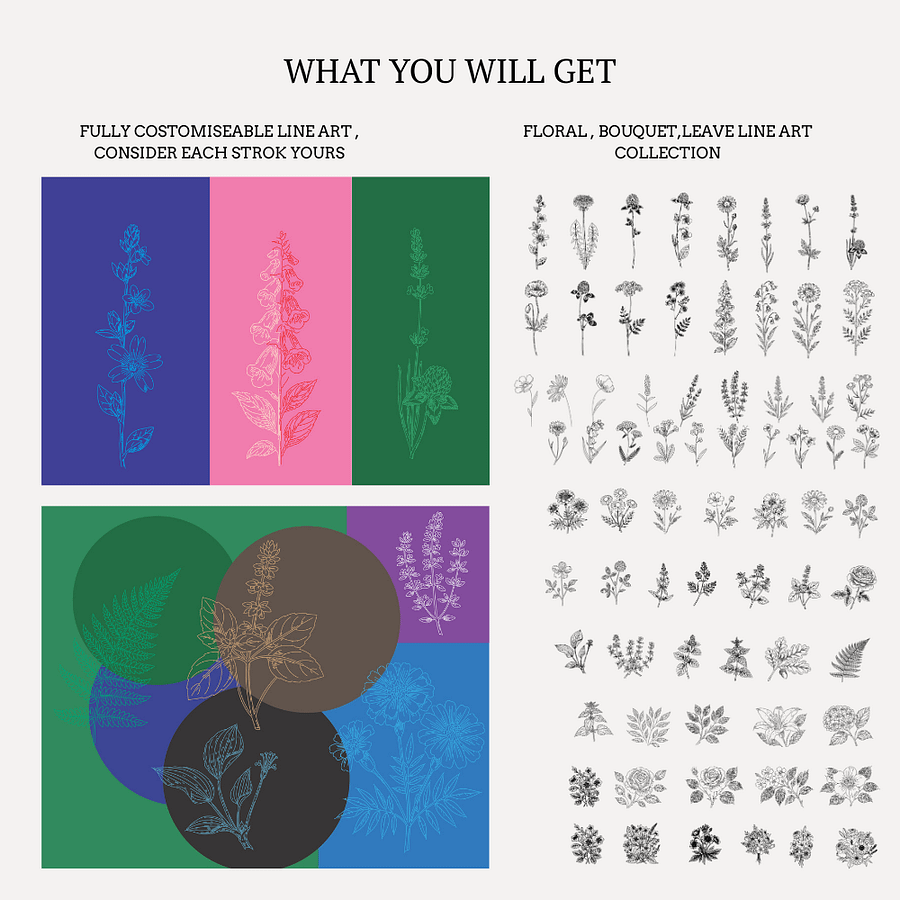 Botanical Line Art Bundle – Floral SVG Art Collection with Flowers, Leaves, Plants, and More product image (9)