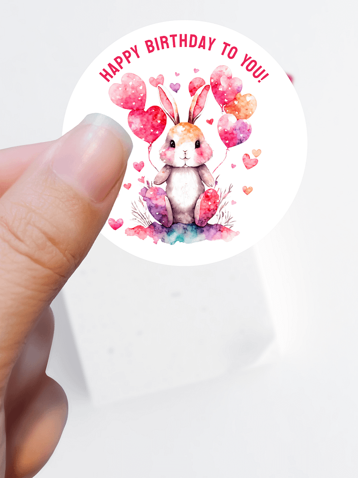 Happy Birthday Greeting Adorable Bunny with Heart Balloons product image (1)