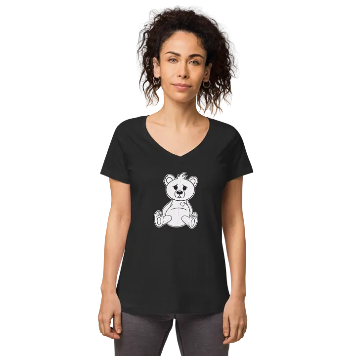Anxious Teddy B&W VNeck T-Shirt product image (1)