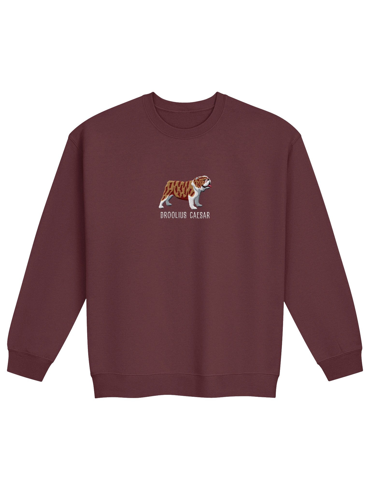Droolius Caesar Sweatshirt (Embroidered) of an English Bulldog(Brindle & White) product image (9)