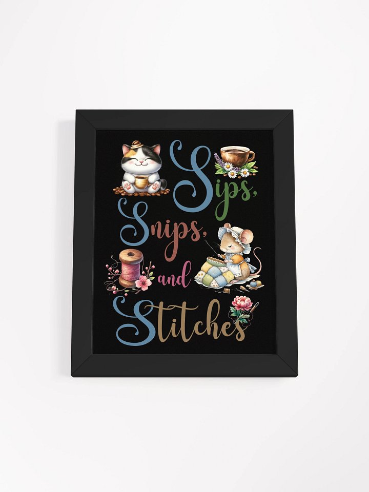 Sips Snips and Stitches Cat Coffee Framed Poster product image (6)