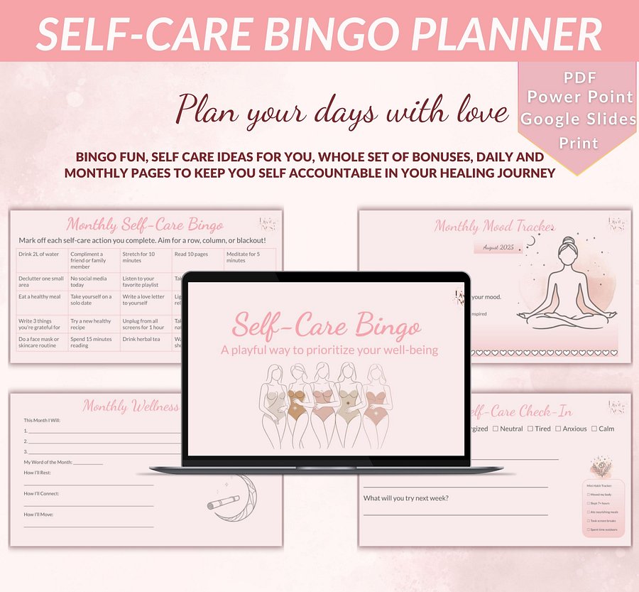 Self-Care Bingo Planner Digital Printable Gentle Wellness Tracker product image (1)