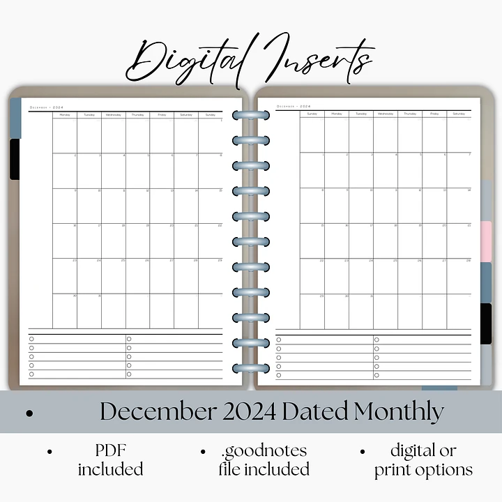 December 2024 Dated Monthly Calendar Digital Planner Insert- Portrait Orientation product image (1)