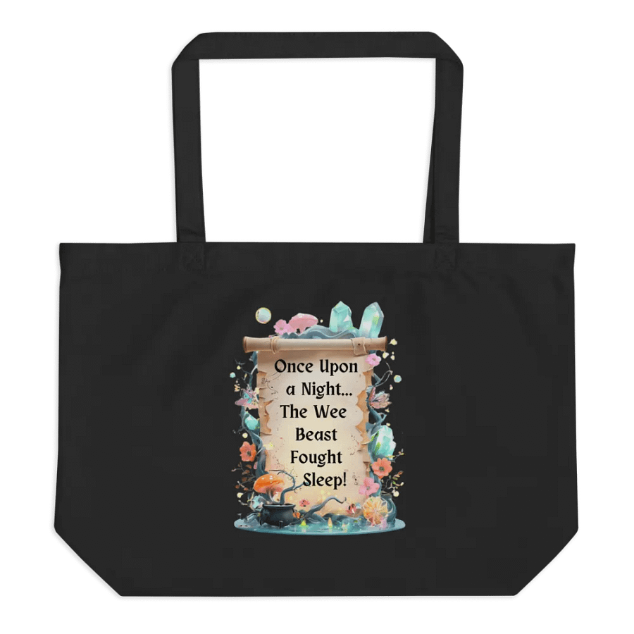 Funny Mom Eco Tote Bag – ‘Once Upon A Night… The Wee Beast Fought Sleep!’ Parenting Humor Bag product image (1)