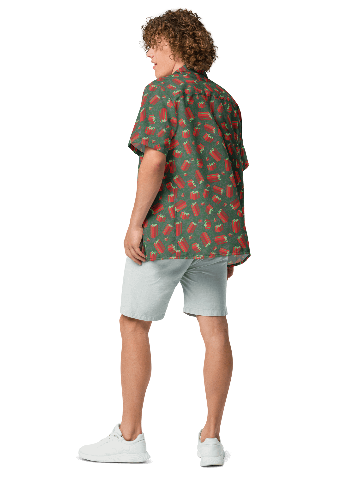 Floating Red Presents on Teal Green Oversized Button-Down Shirt product image (6)