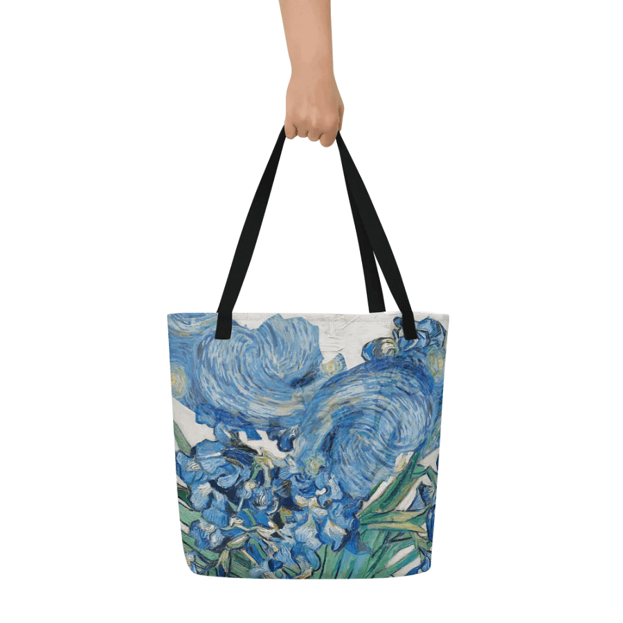 Big printed tote bag with Van Gogh inspired irises and starry night  design product image (6)