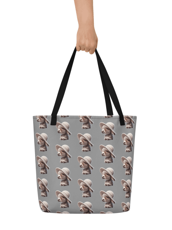 Cutest Mini Donkey With Hat Styling on a Large Tote Bag product image (1)